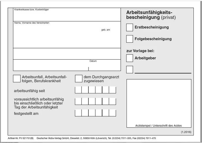 Arbeitsunfähigkeitsbescheinigung (privat)