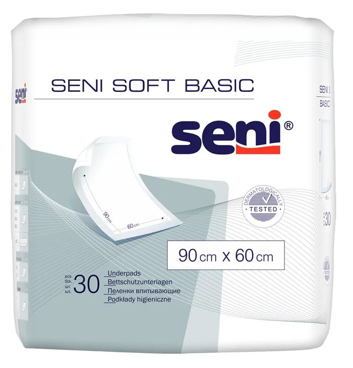 Seni Soft Basic, Bettschutzunterlagen 90x60cm, Krt. 4×30 St.