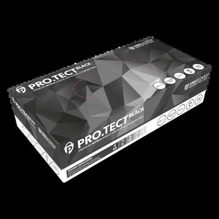 UNIGLOVES PRO.TECT BLACK HD | Schwarze Nitrilhandschuhe Extrem Robust | 100 Stück
