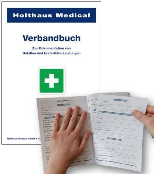 Verbandbuch DIN A5, mit peforierten Seiten.